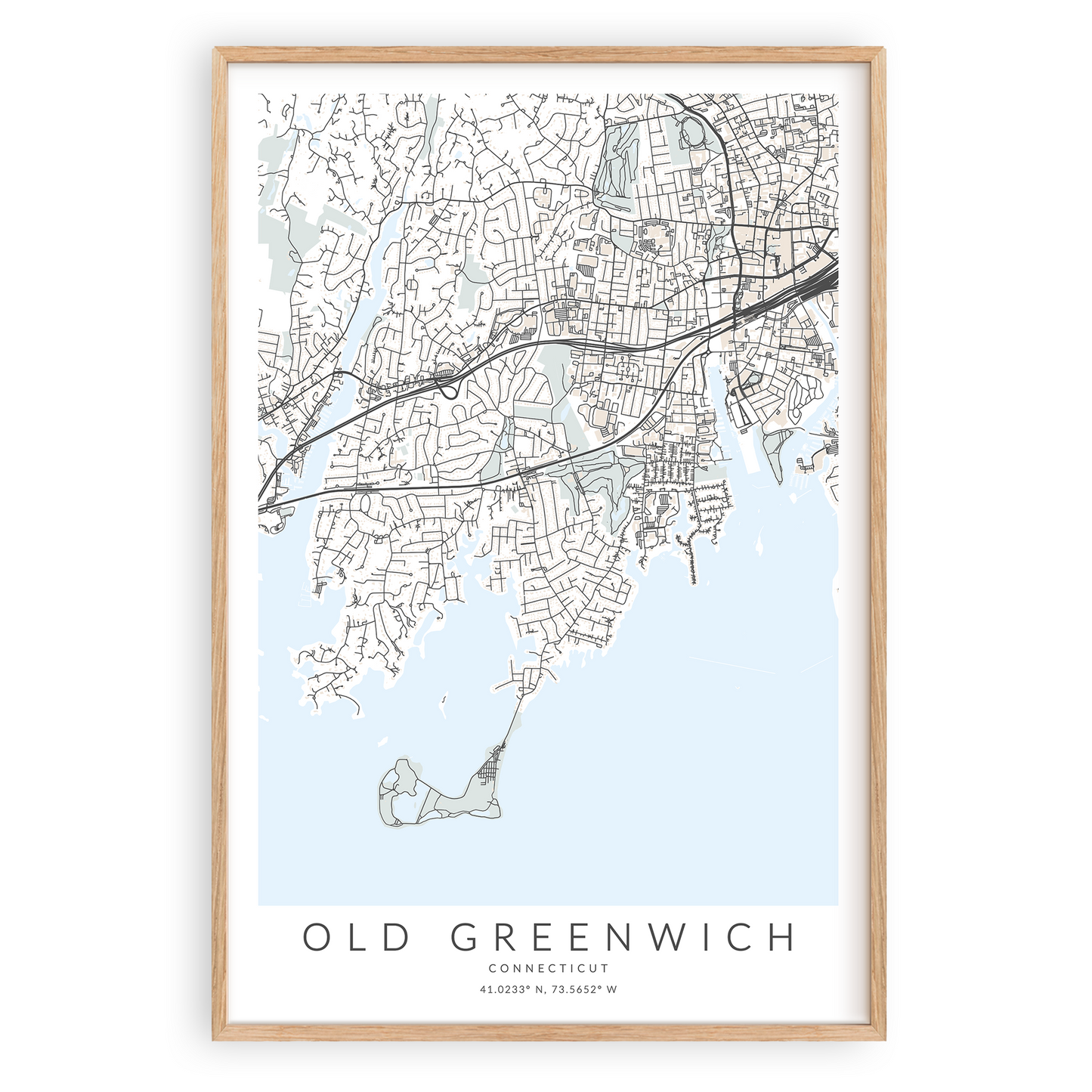 old greenwich connecticut map print in wood frame
