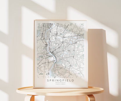 Springfield Massachusetts Map Print