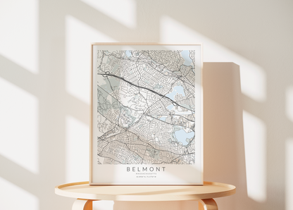 Belmont Massachusetts Map Print