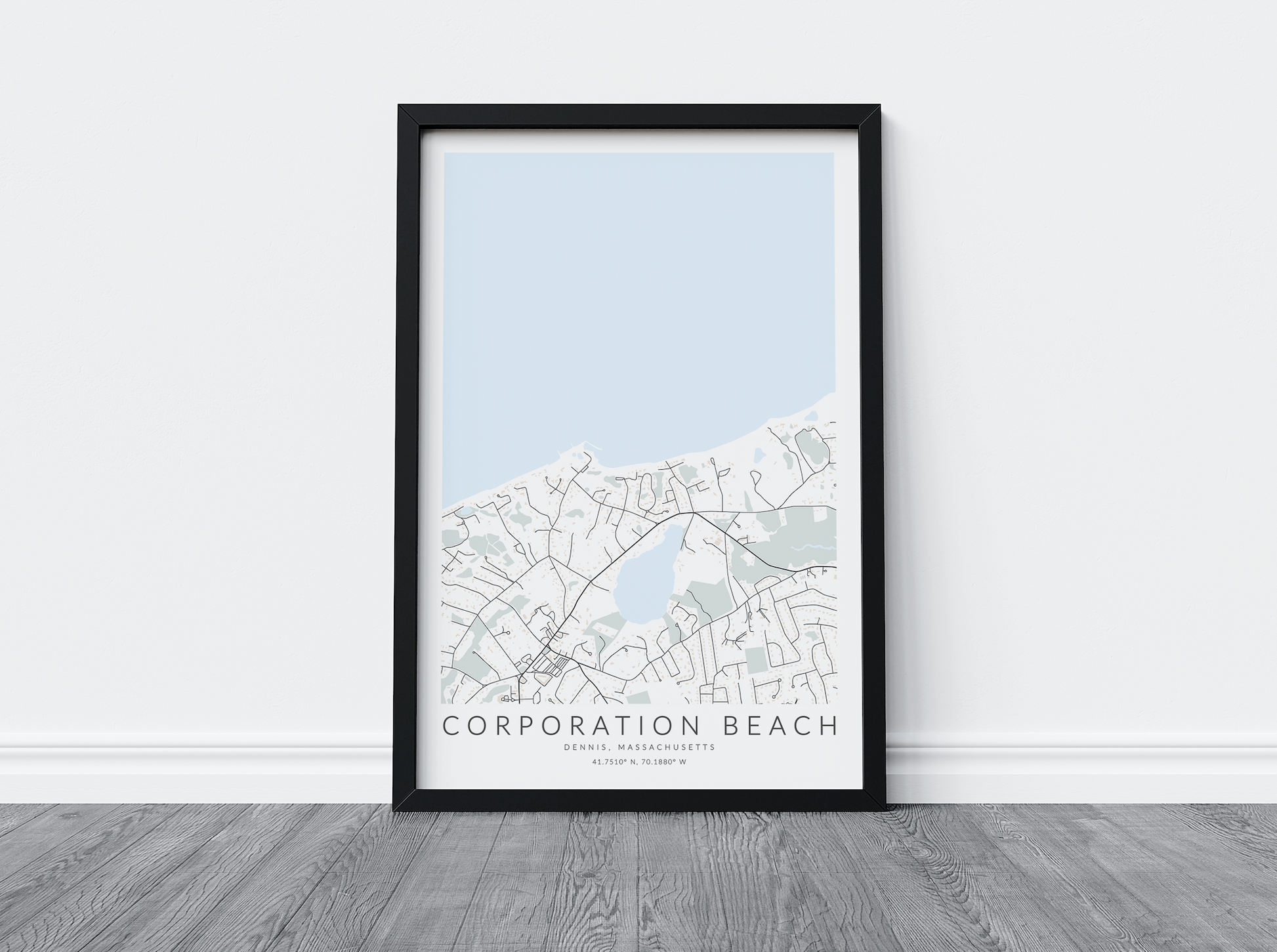 corporation beach cape cod map in black frame