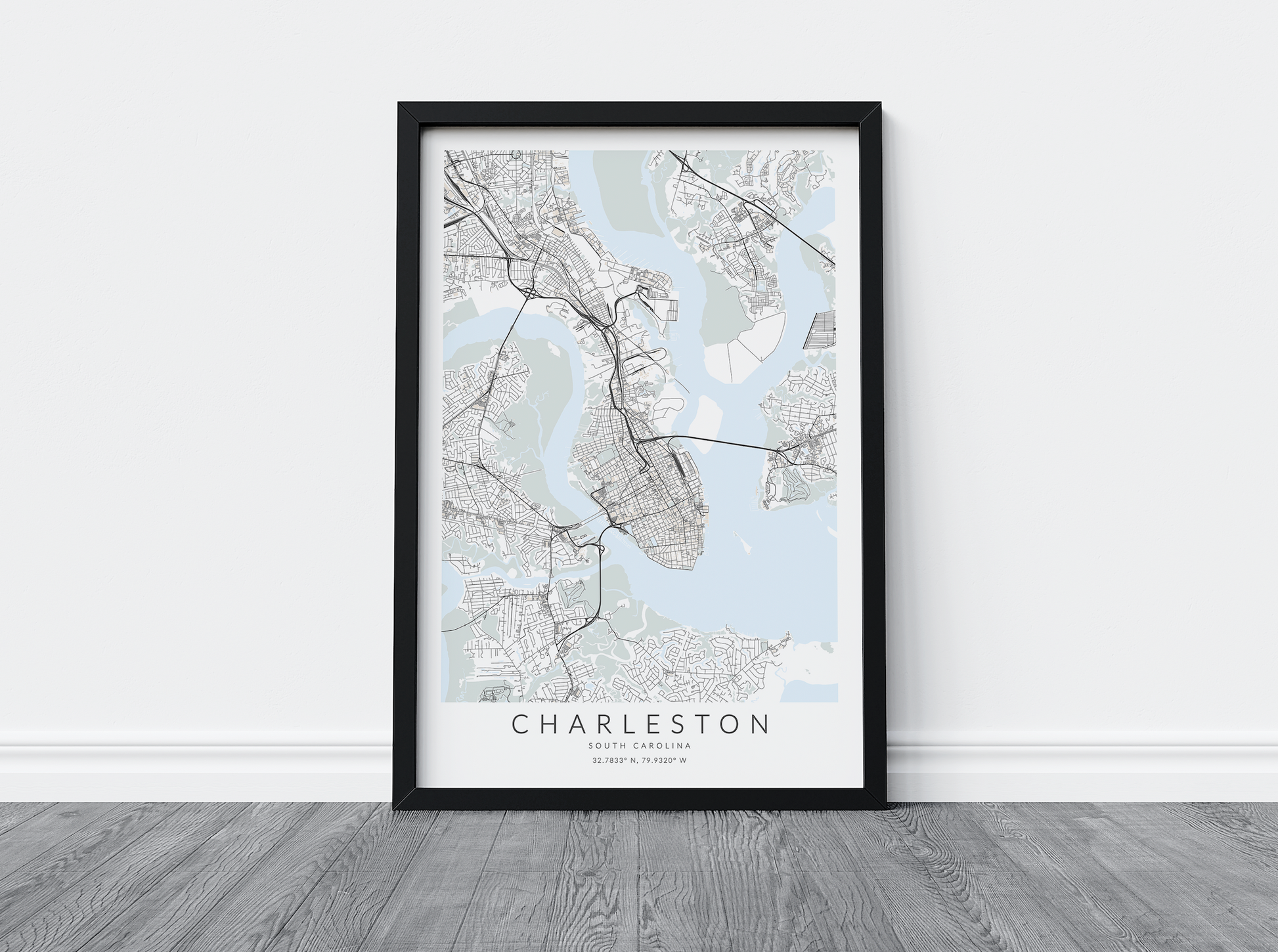 charleston south carolina map print in black frame