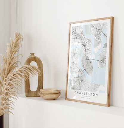 charleston sc map print in wood frame home decor
