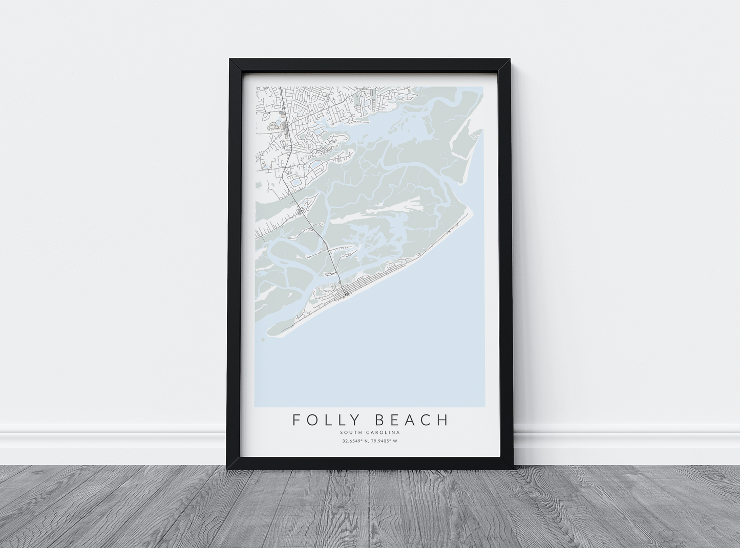 folly beach print in black frame