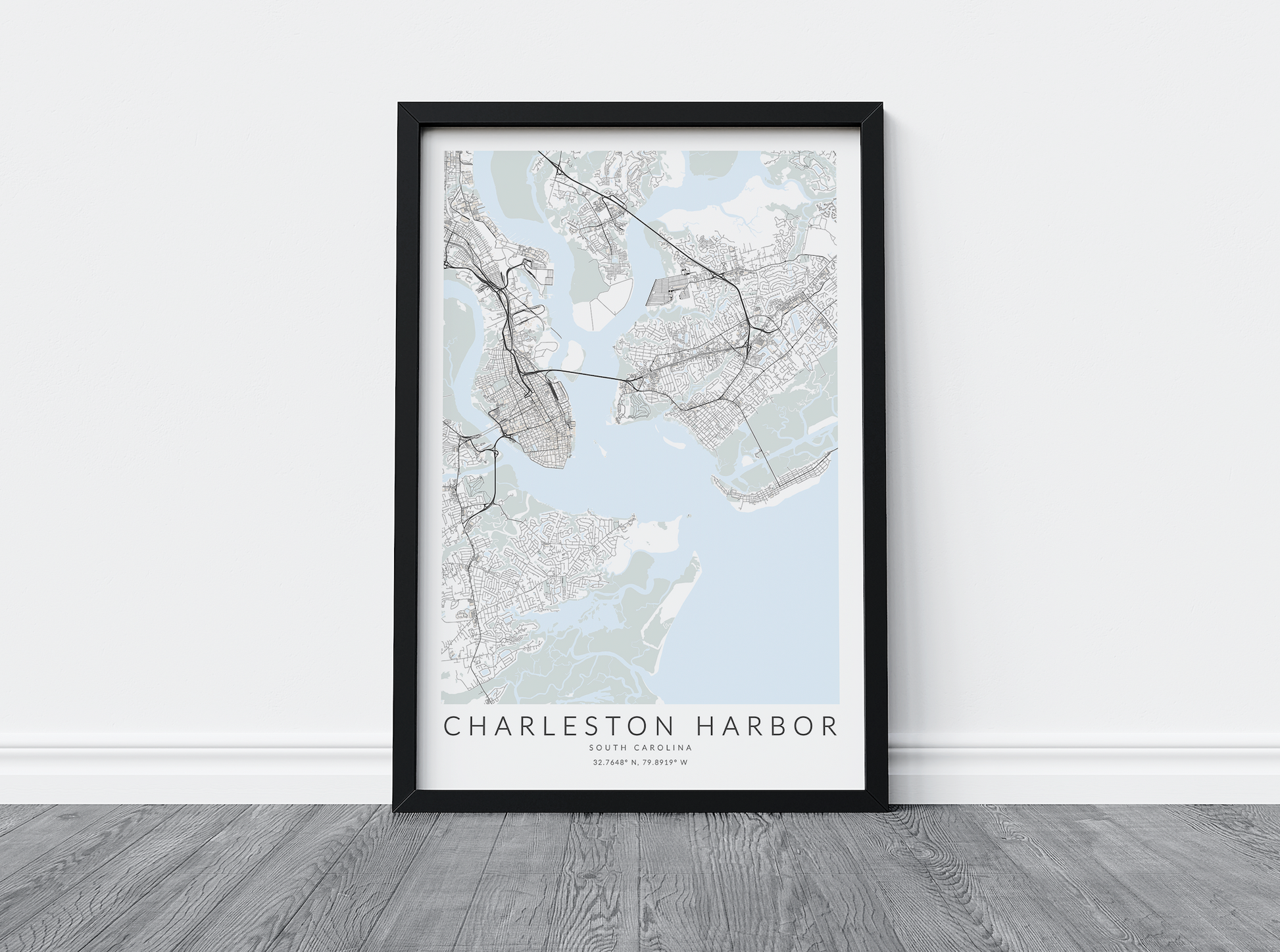 charleston harbor print in wood frame