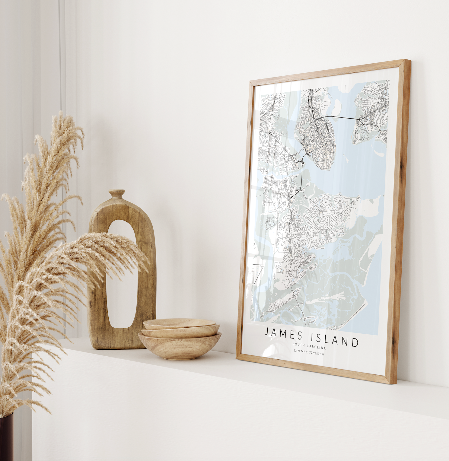 james island south carolina map print in wood frame