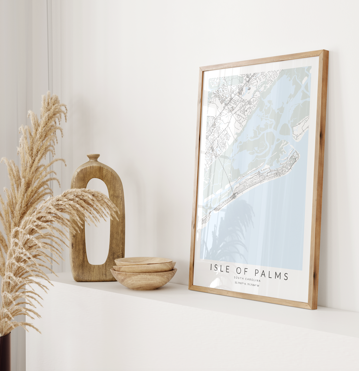isle of palms sc map print in wood frame