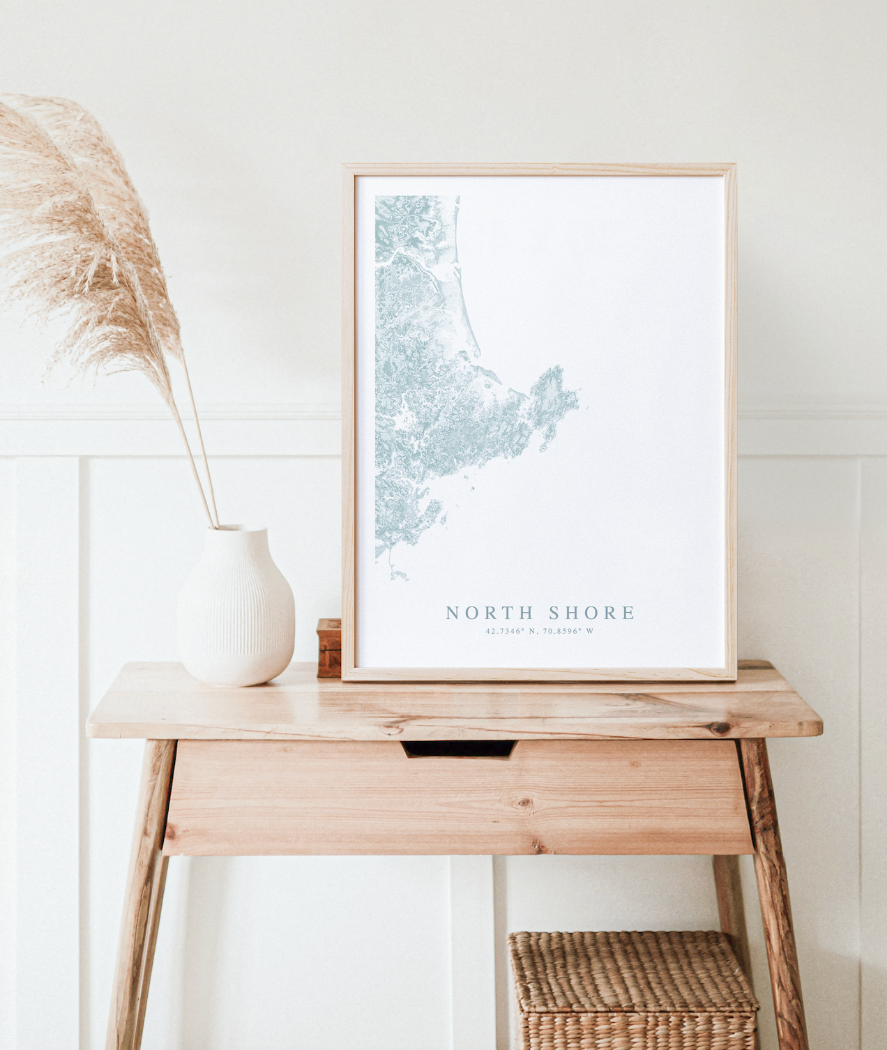 north shore ma map poster in wood frame