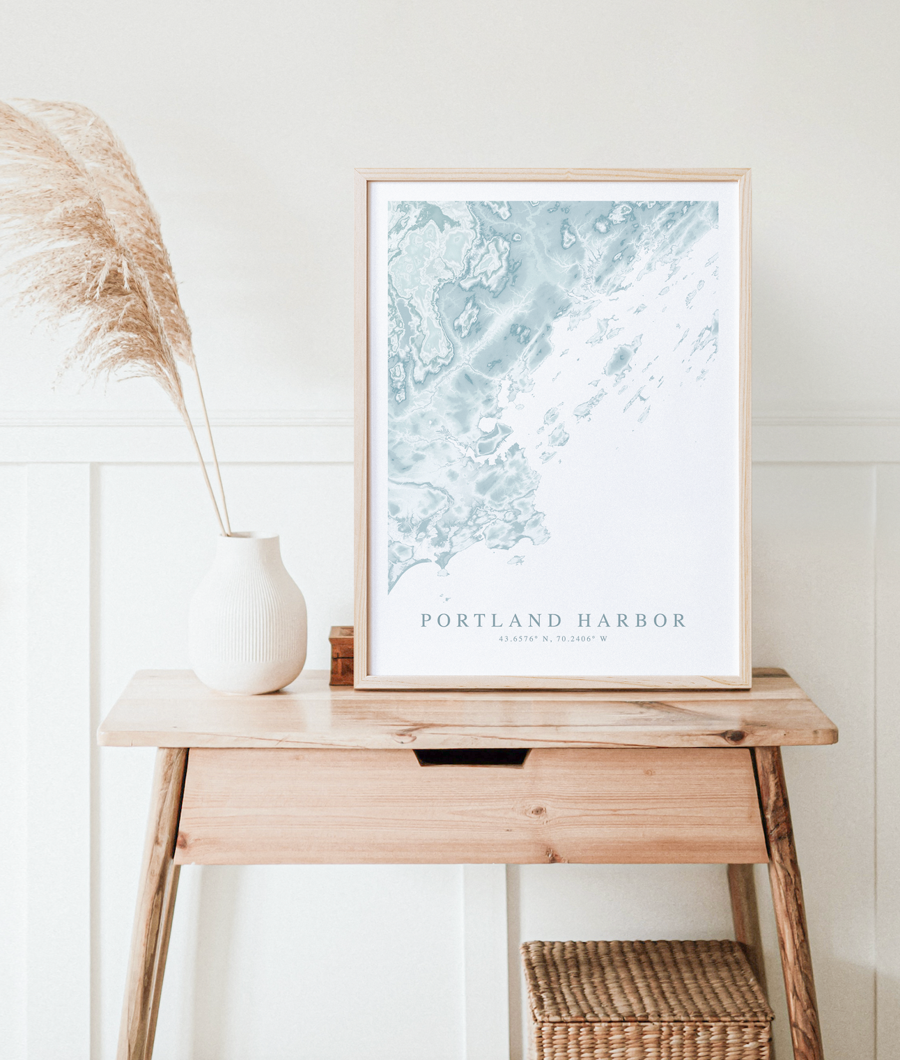 portland maine poster in wood frame