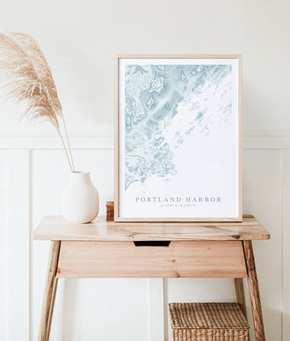 portland maine poster in wood frame