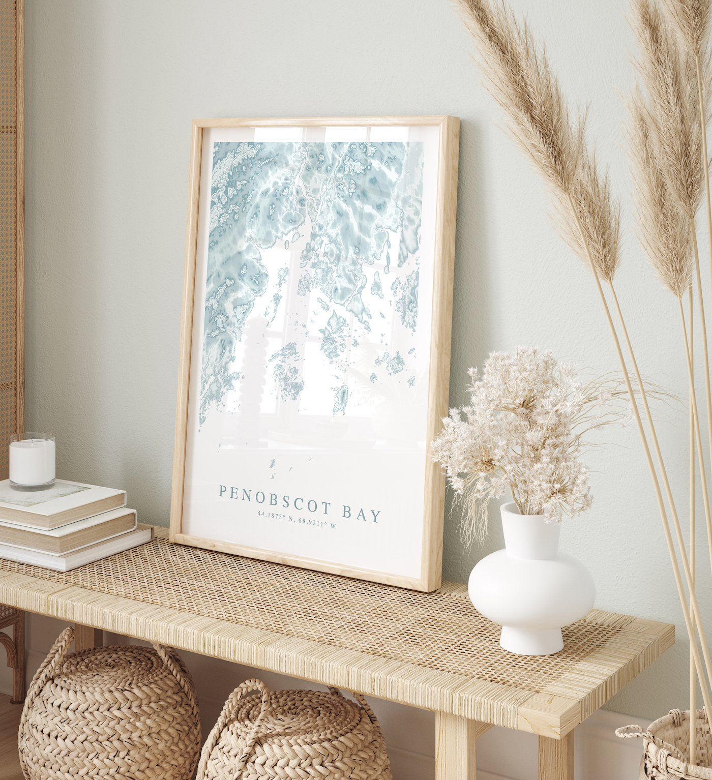 penobscot bay map in wood frame