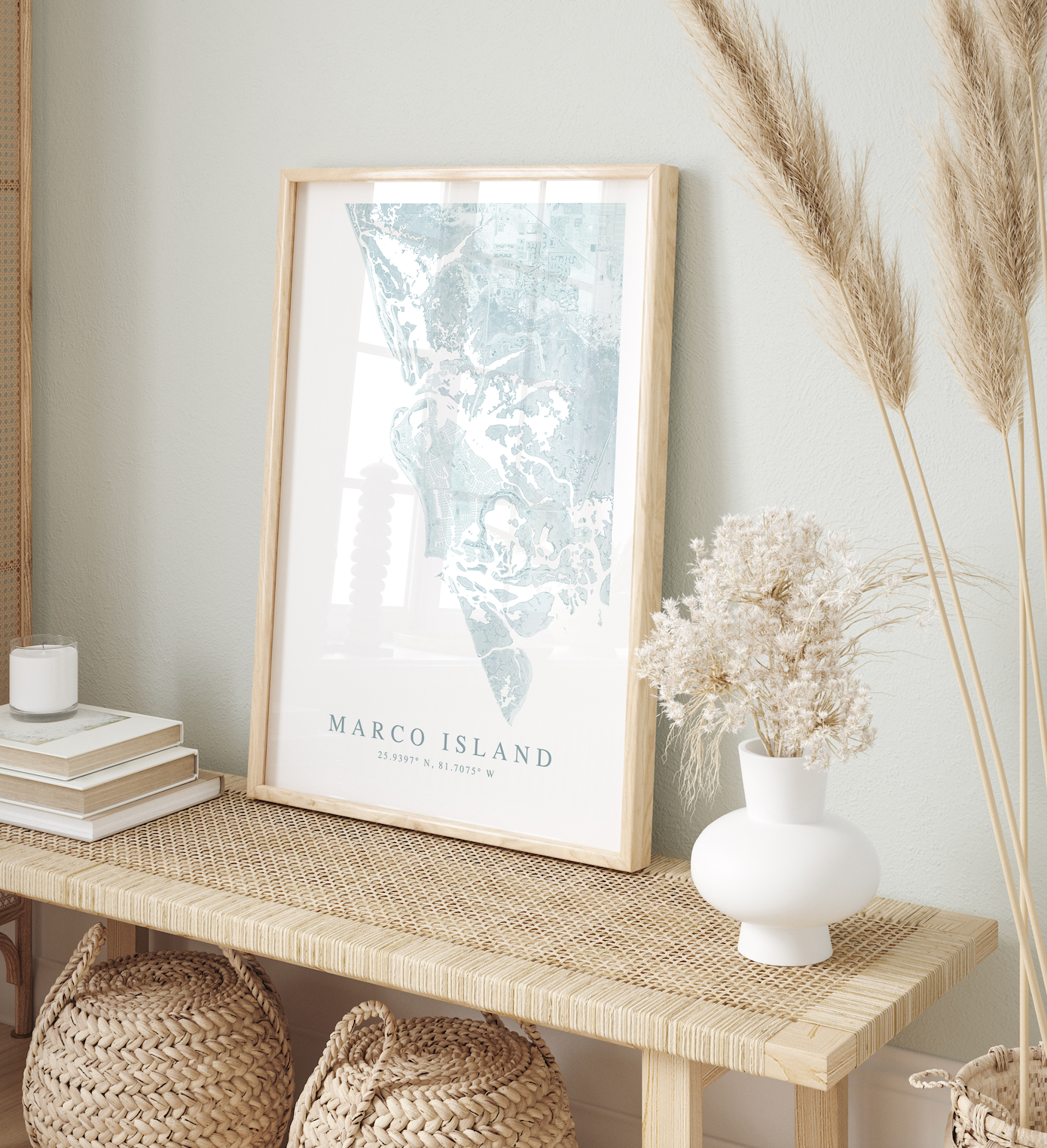 marco island poster in wood frame