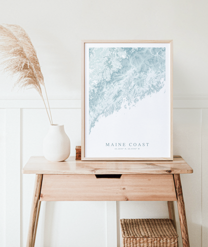 maine state map print in wood frame