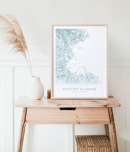 boston map print in wood frame