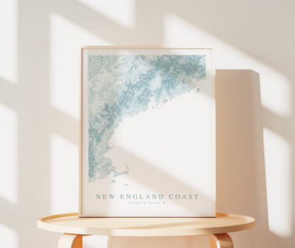 New England Coast Map Print