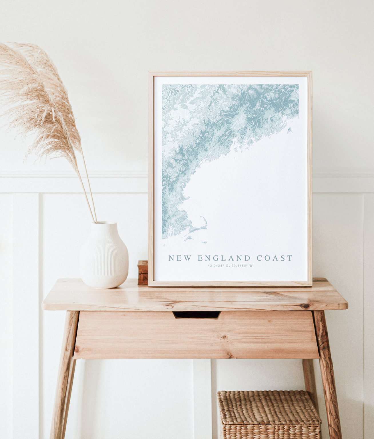 new england poster in wood frame