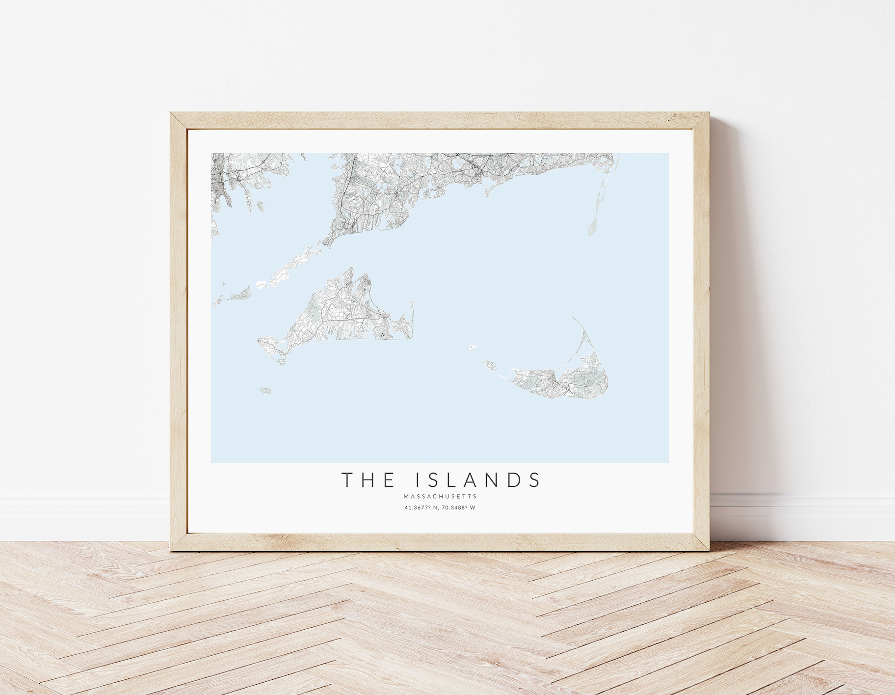 massachusetts islands map print in wood frame