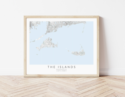 massachusetts islands map print in wood frame