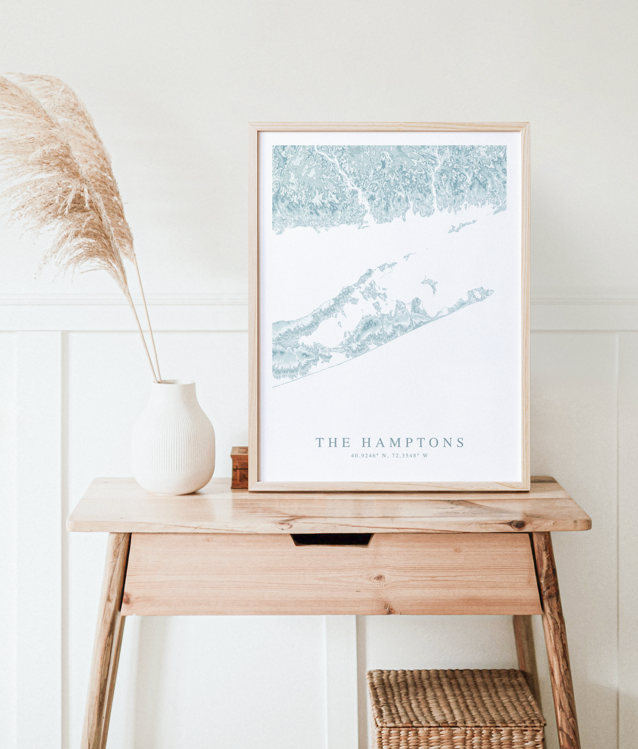 the hamptons long island map print in wood frame