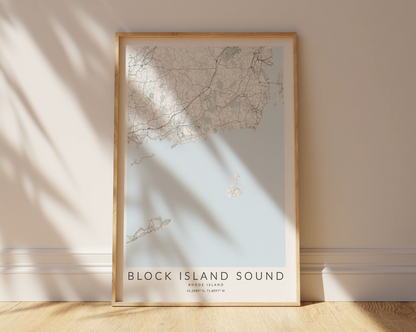 block island map print in wood frame