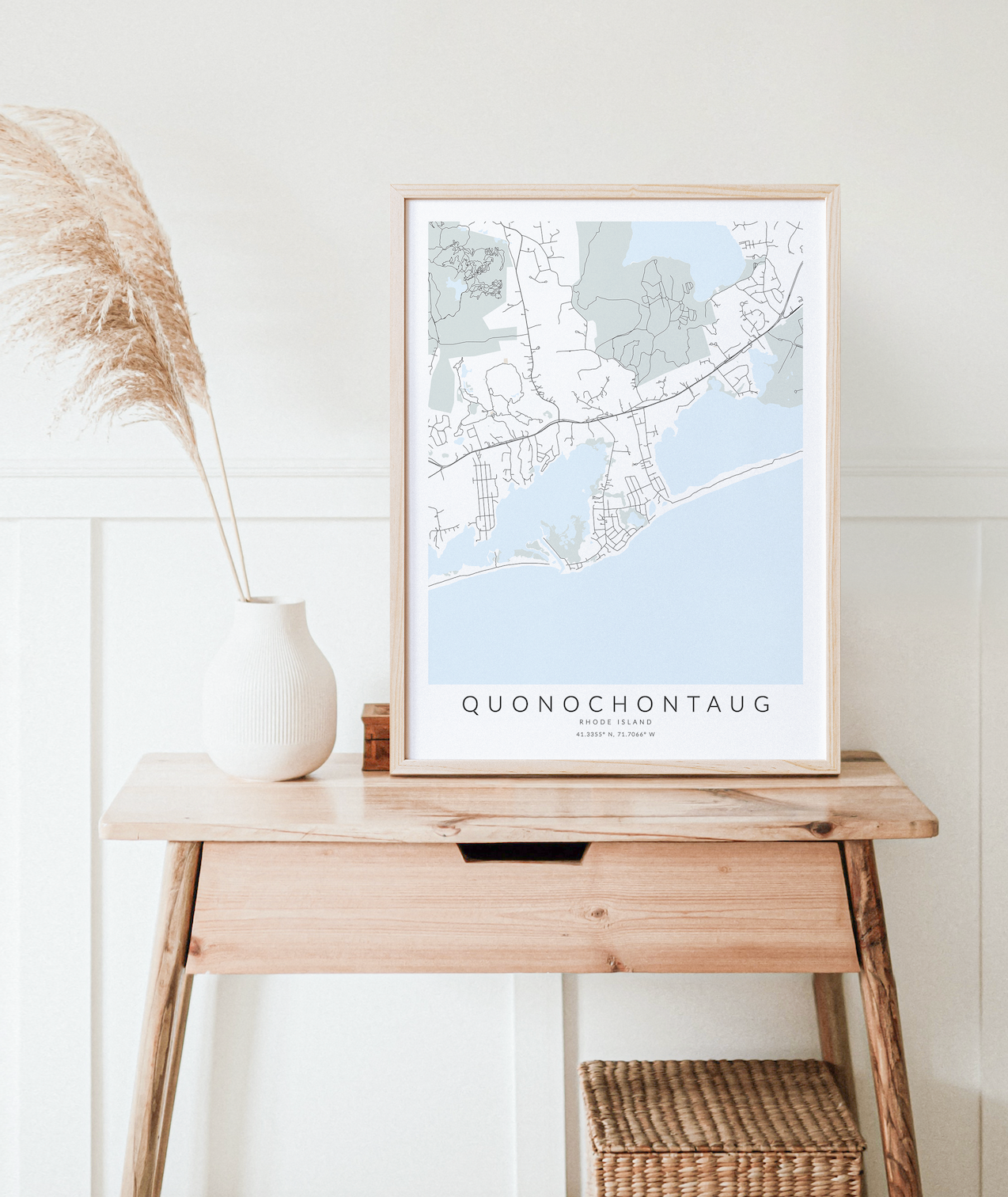 Quonochontaug map in wood frame
