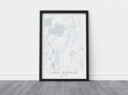 lake george poster in black frame