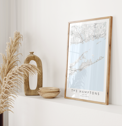 the hamptons map in wood frame