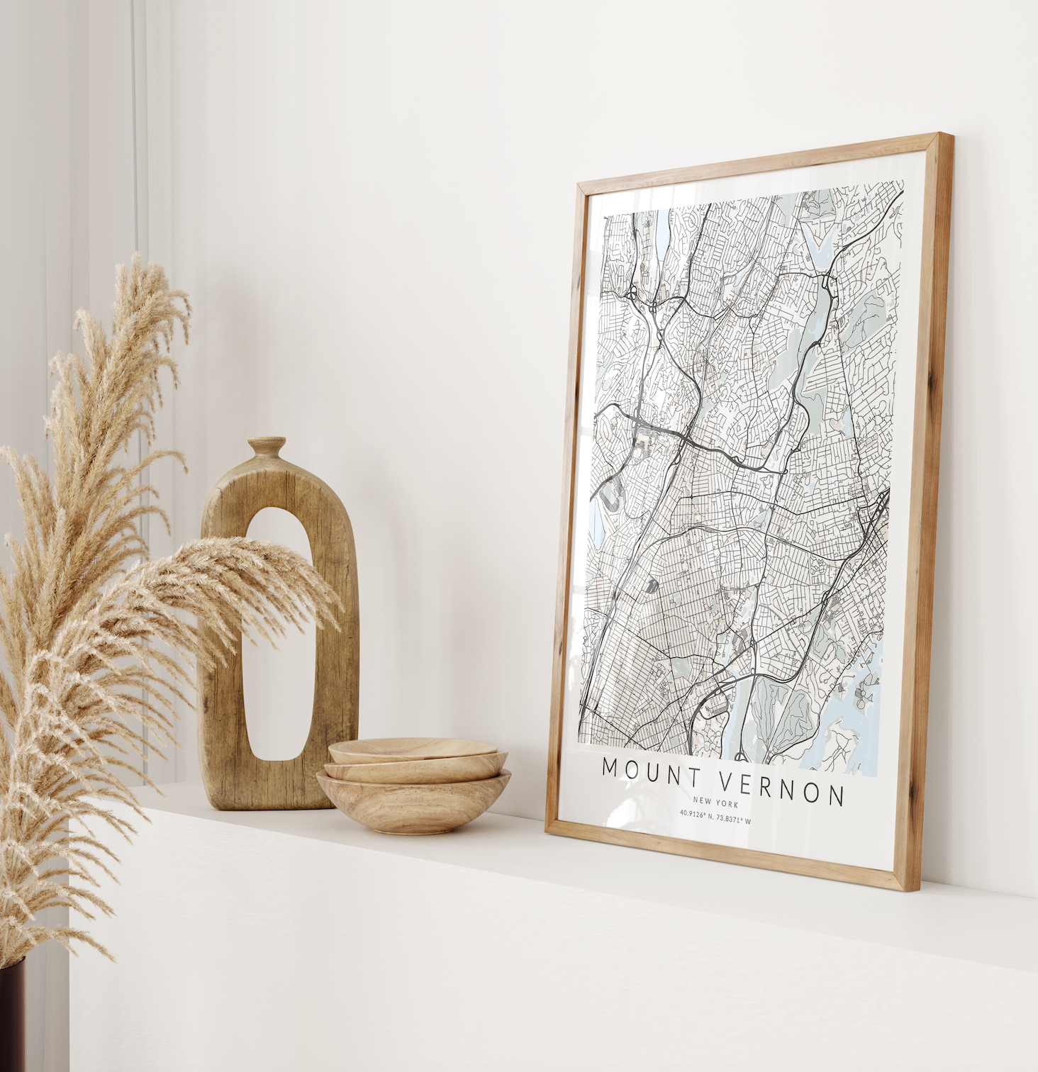 mount vernon new york map print in wood frame