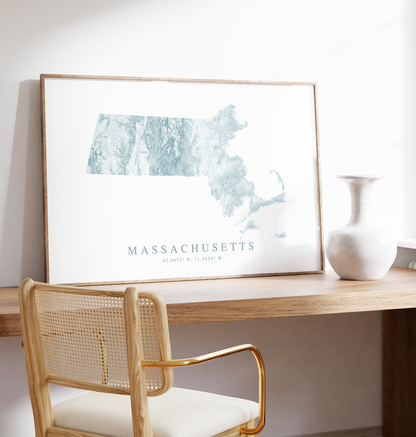 Massachusetts Map Print Landscape