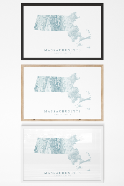 Massachusetts Map Print Landscape