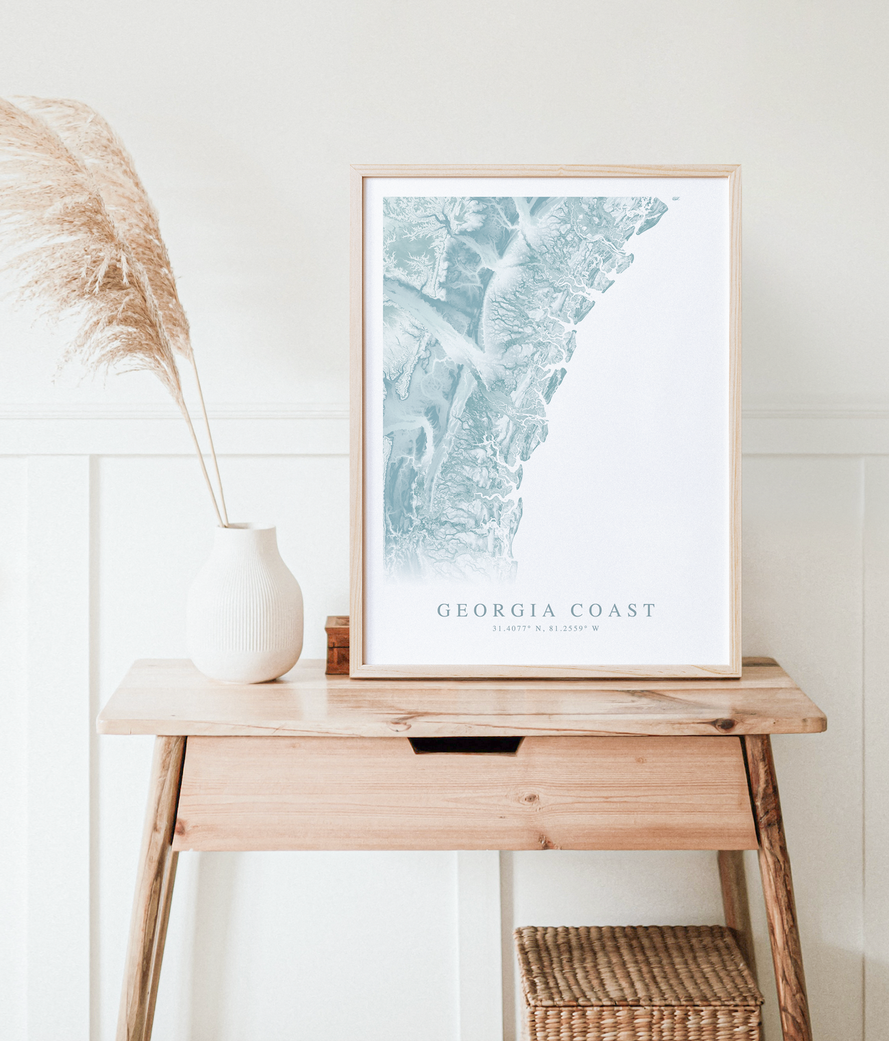 map of georgia's coast in wood frame