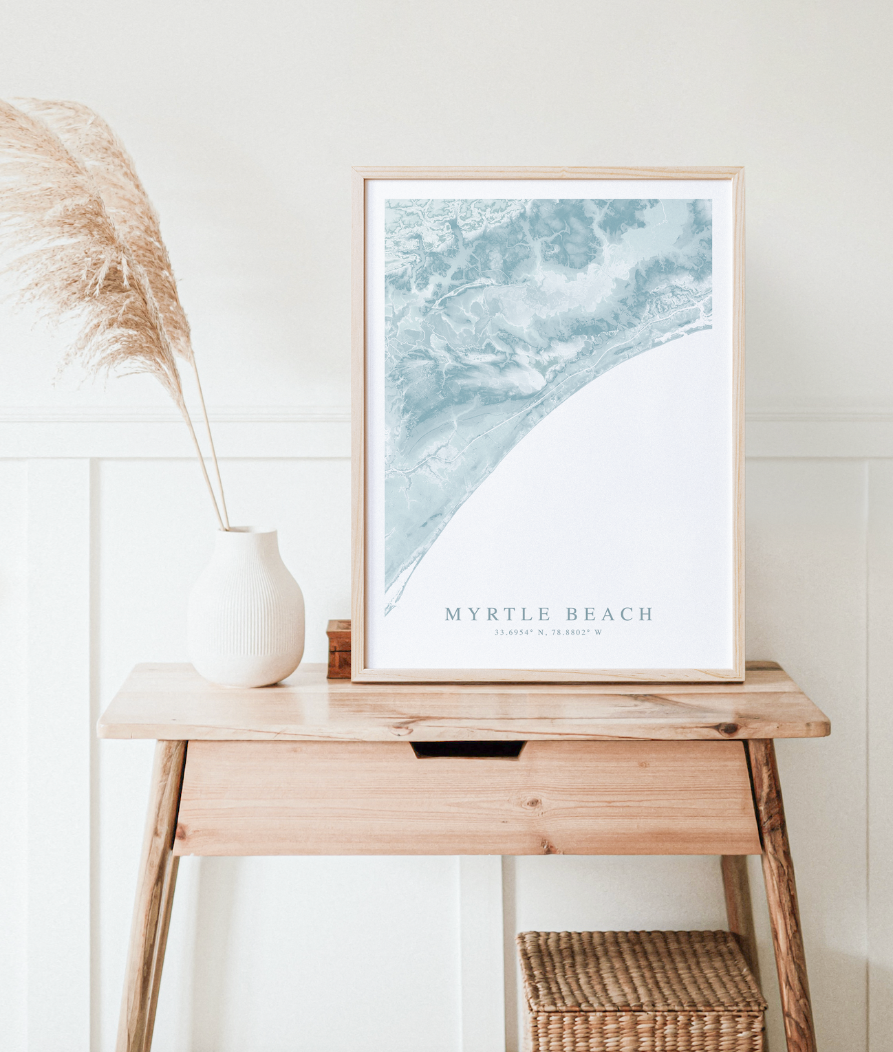 map of myrtle beach south carolina in wood frame