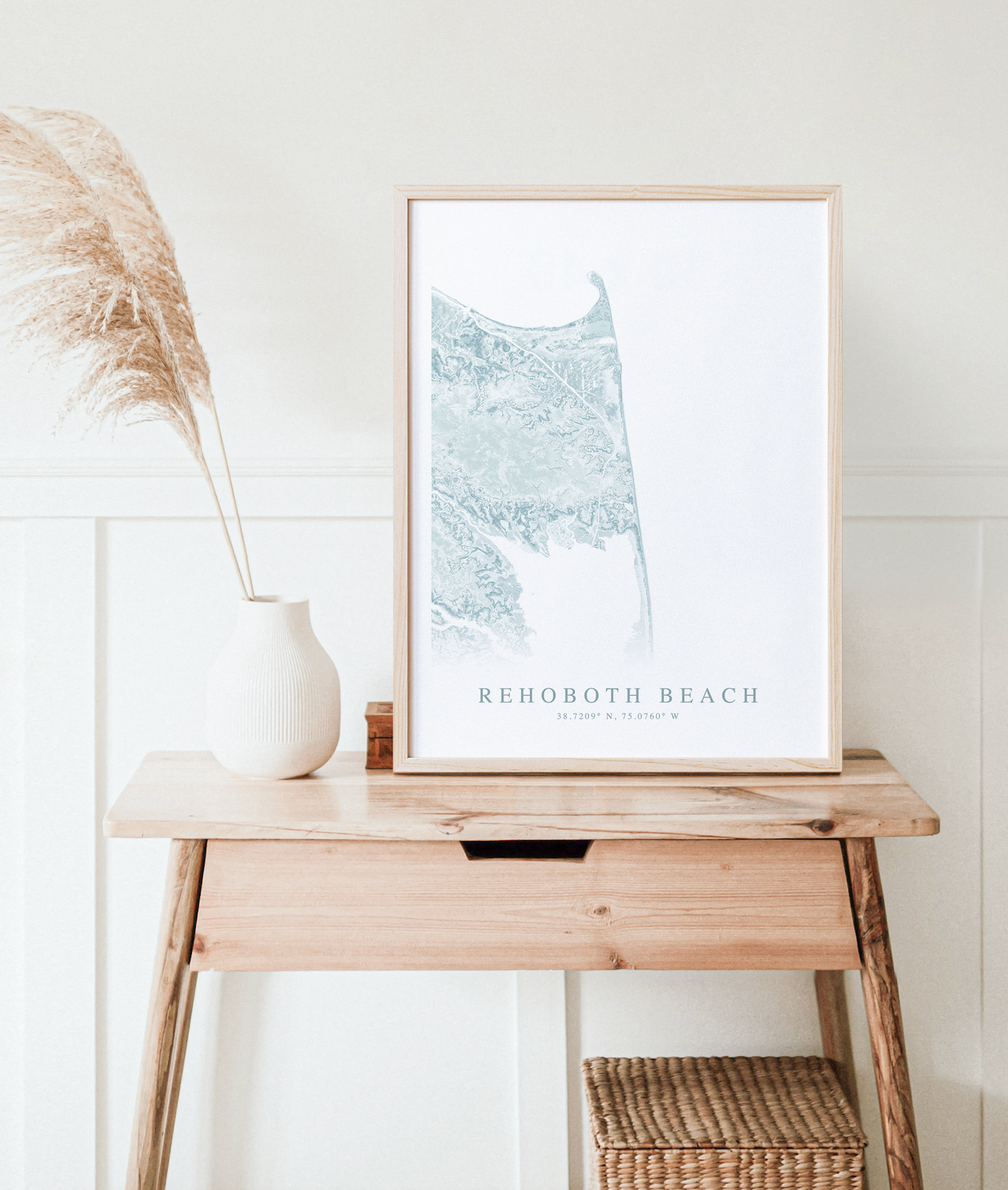 rehoboth beach map poster in wood frame