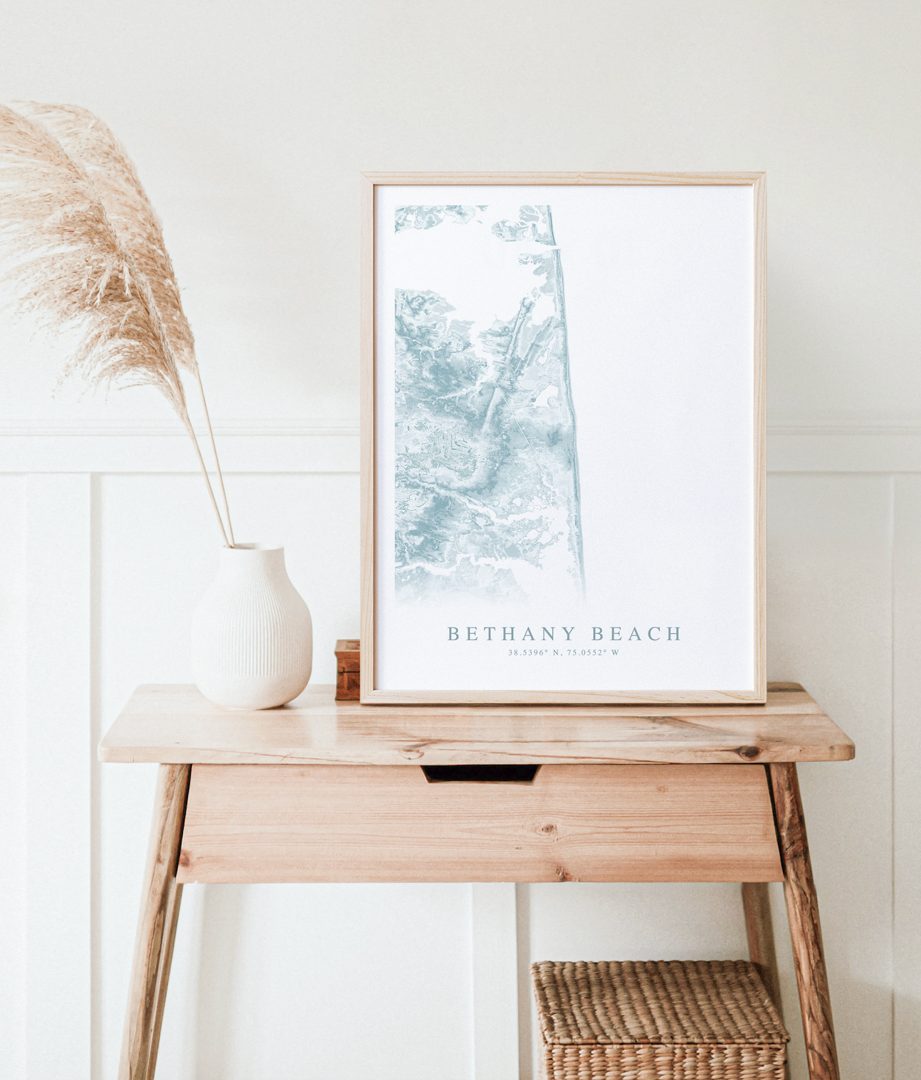 bethany beach delaware map print in wood frame