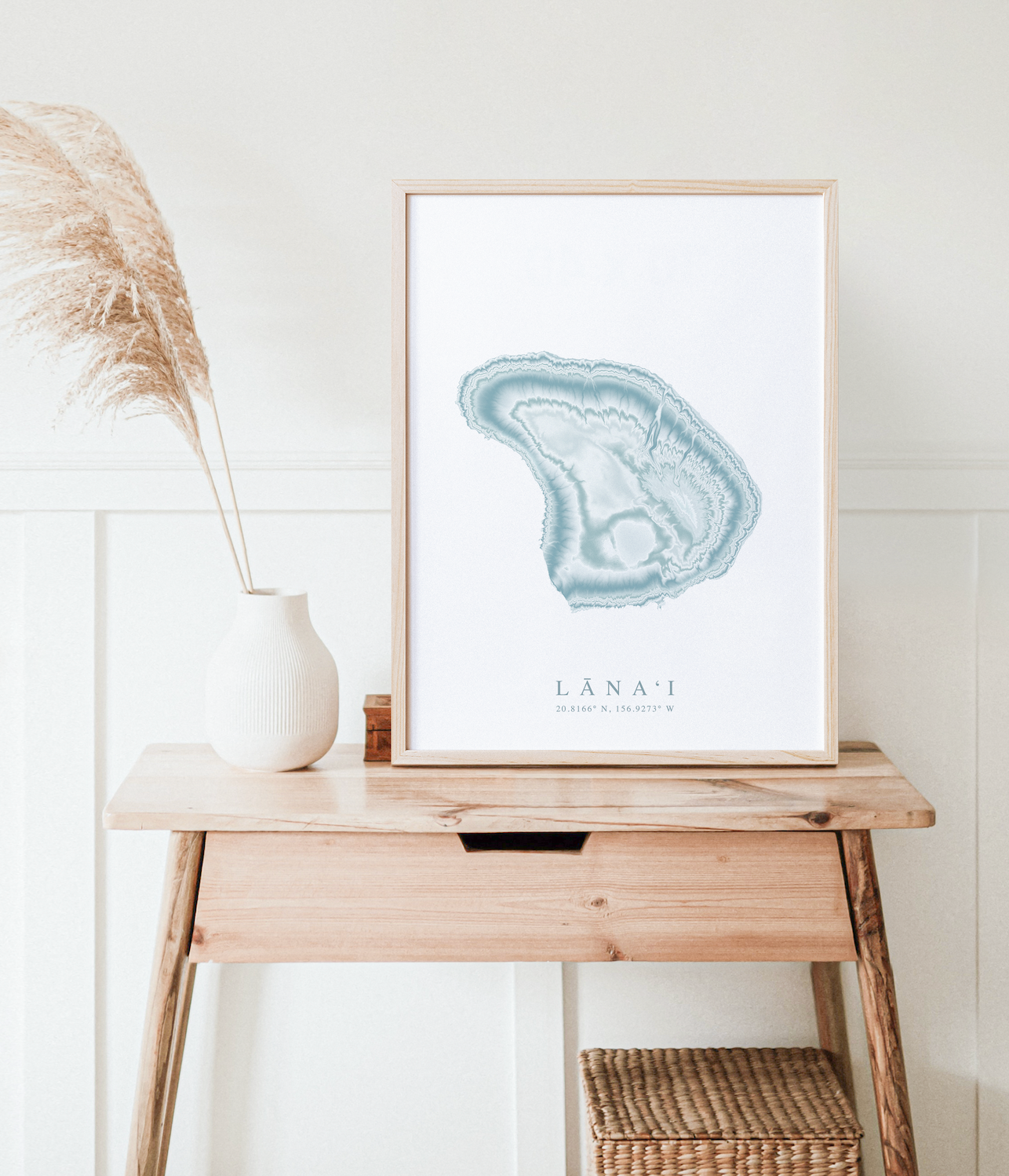 lanai hawaii map poster in wood frame