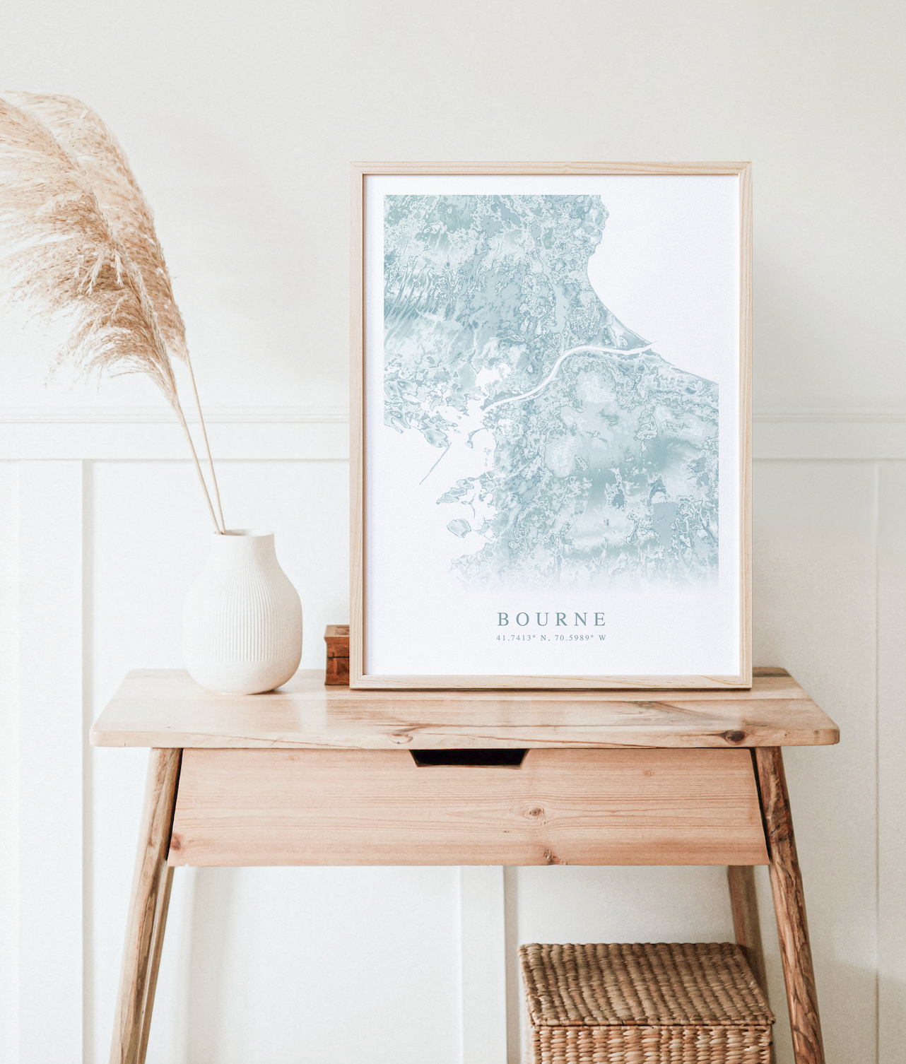 bourne cape cod map print in wood frame