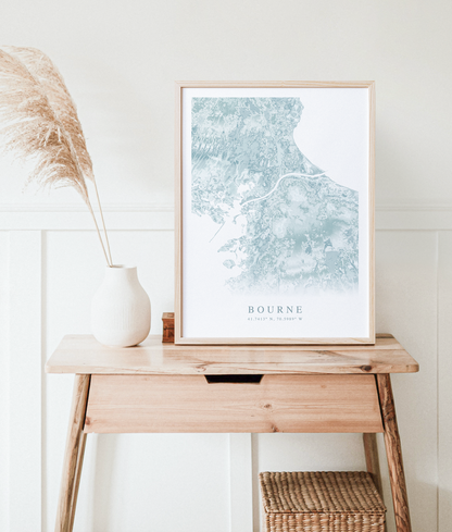 bourne cape cod map print in wood frame