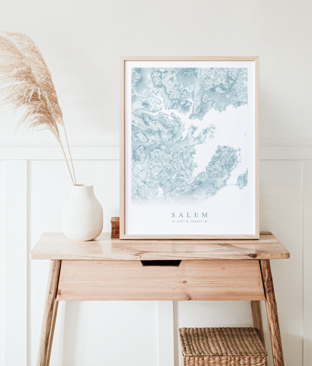 map of salem massachusetts in a wood frame