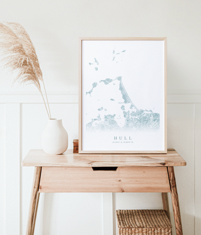 hull massachusetts map poster in wood frame