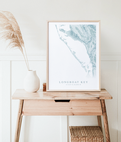 longboat key map poster in wood frame