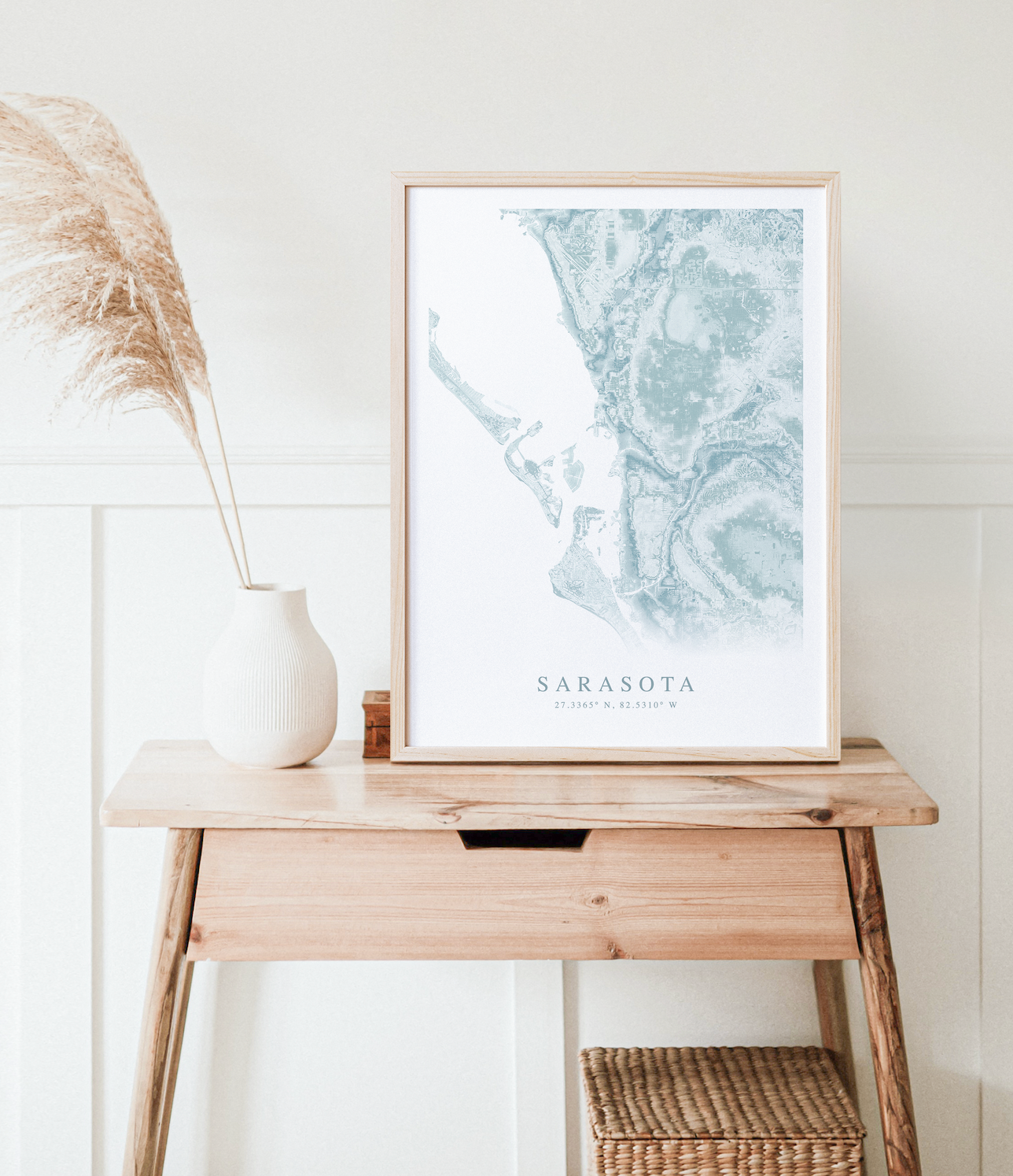 sarasota florida map print in wood frame