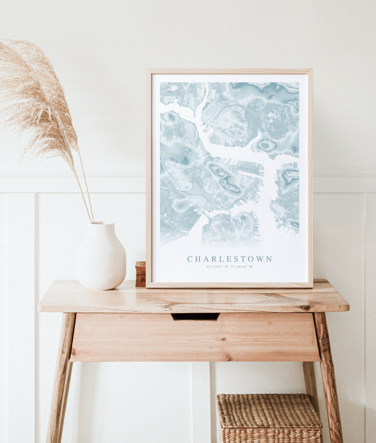 charlestown boston map print in wood frame