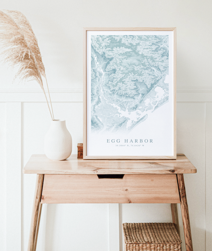 egg harbor new jersey map print in wood frame