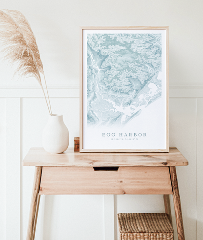 egg harbor new jersey map print in wood frame