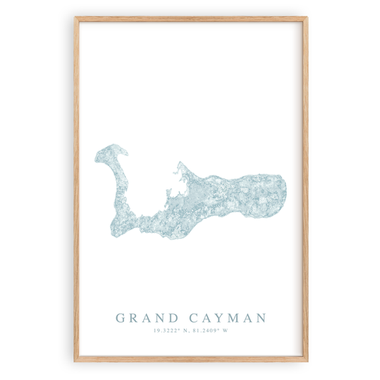 grand cayman map print in wood frame