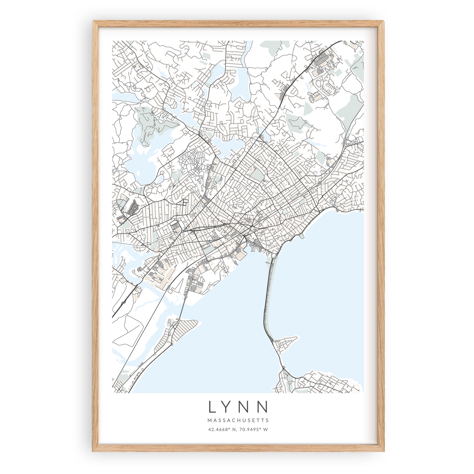 lynn massachusetts map print wood frame