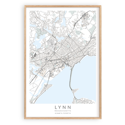 lynn massachusetts map print wood frame