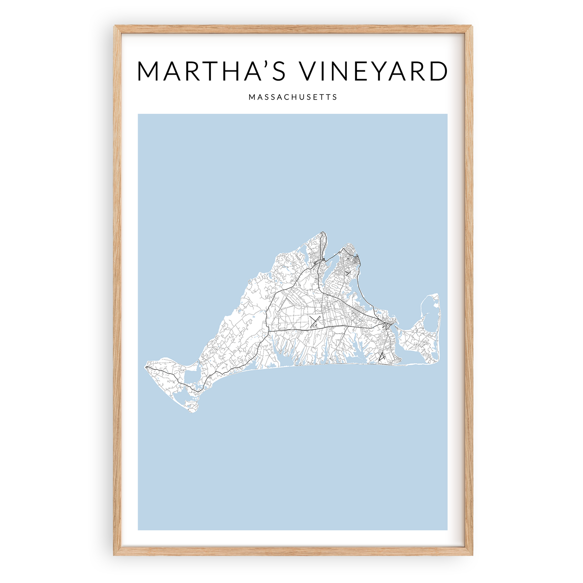 martha's vineyard map print wood frame