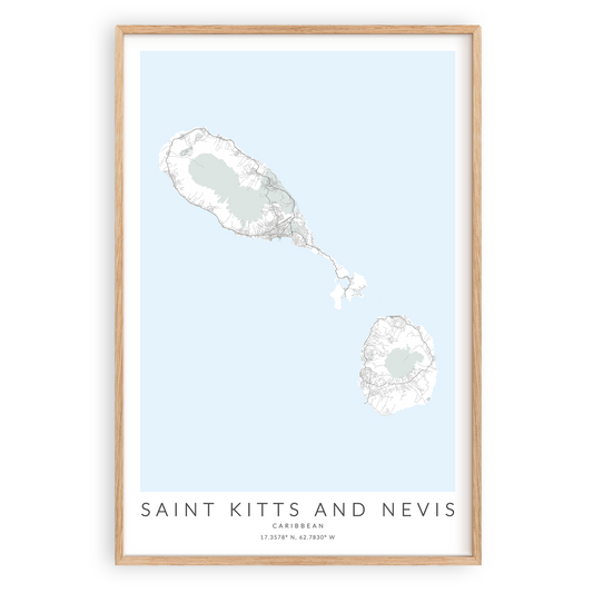 saint kitts map print in wood frame