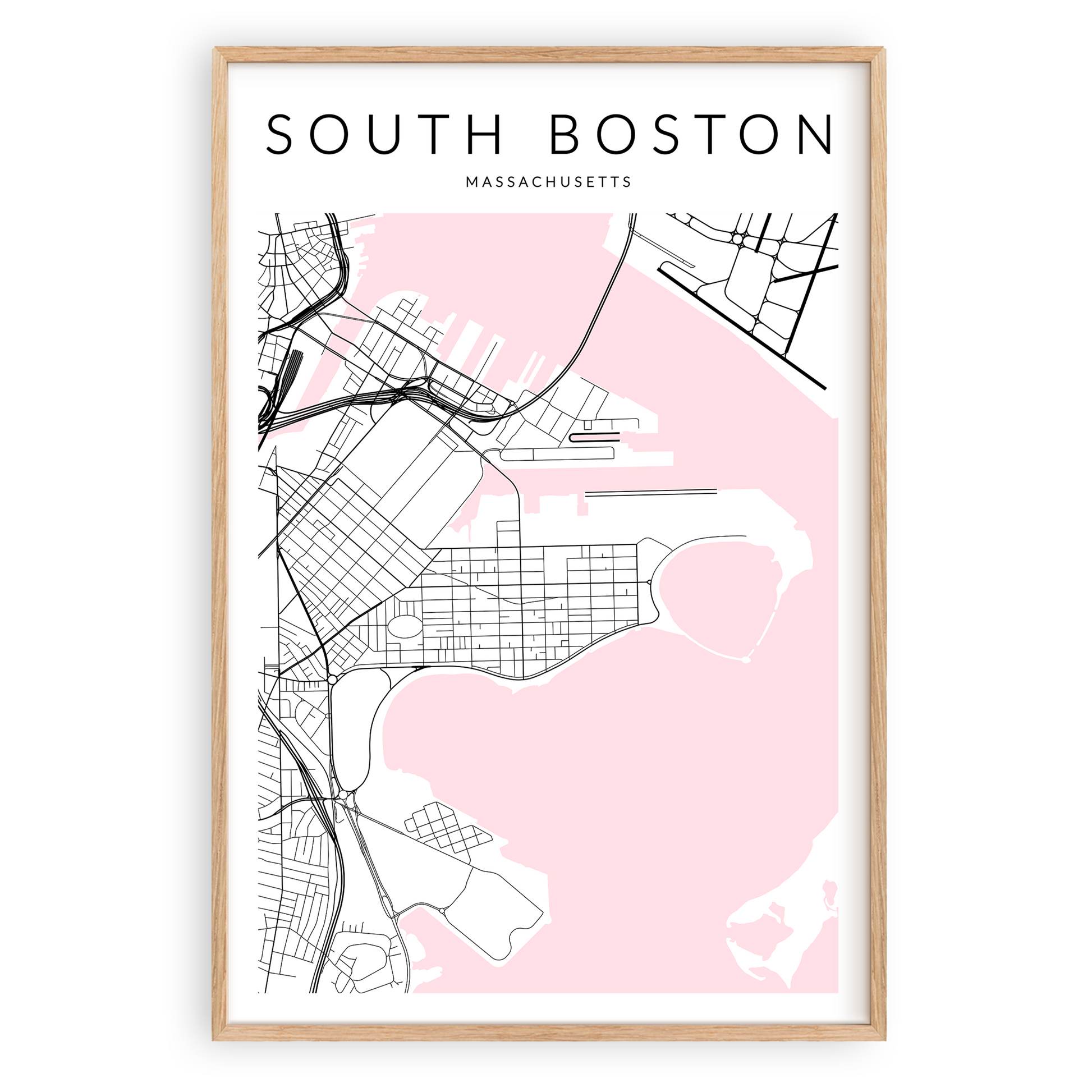 south boston apartment decor map print wood frame