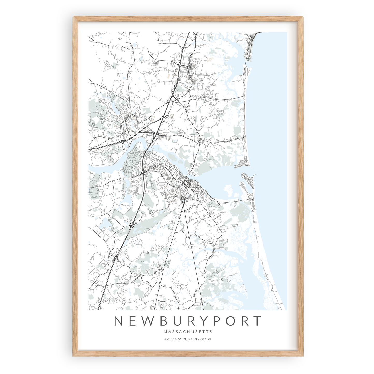 newburyport massachusetts map print decor wood frame